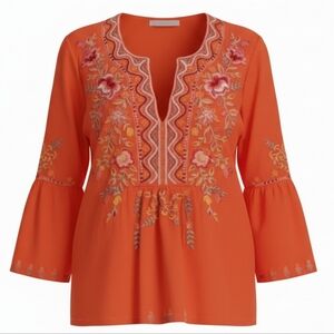 Johnny Was Alisa Floral Embroidered Flare Sleeve Top